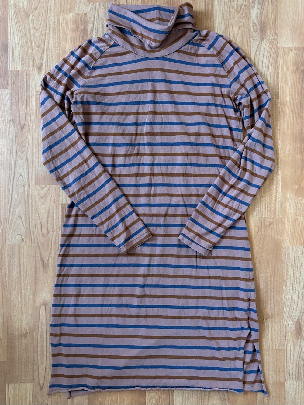 Stateside Rosie-Pink and Navy Blue Striped Long Sleeve Turtleneck Dress Medium